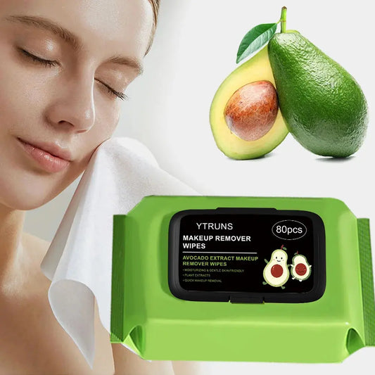 80-pack Zenn Organics avocado-scented makeup removing wipes, deep cleansing, travel-friendly, single-use facial wipes.