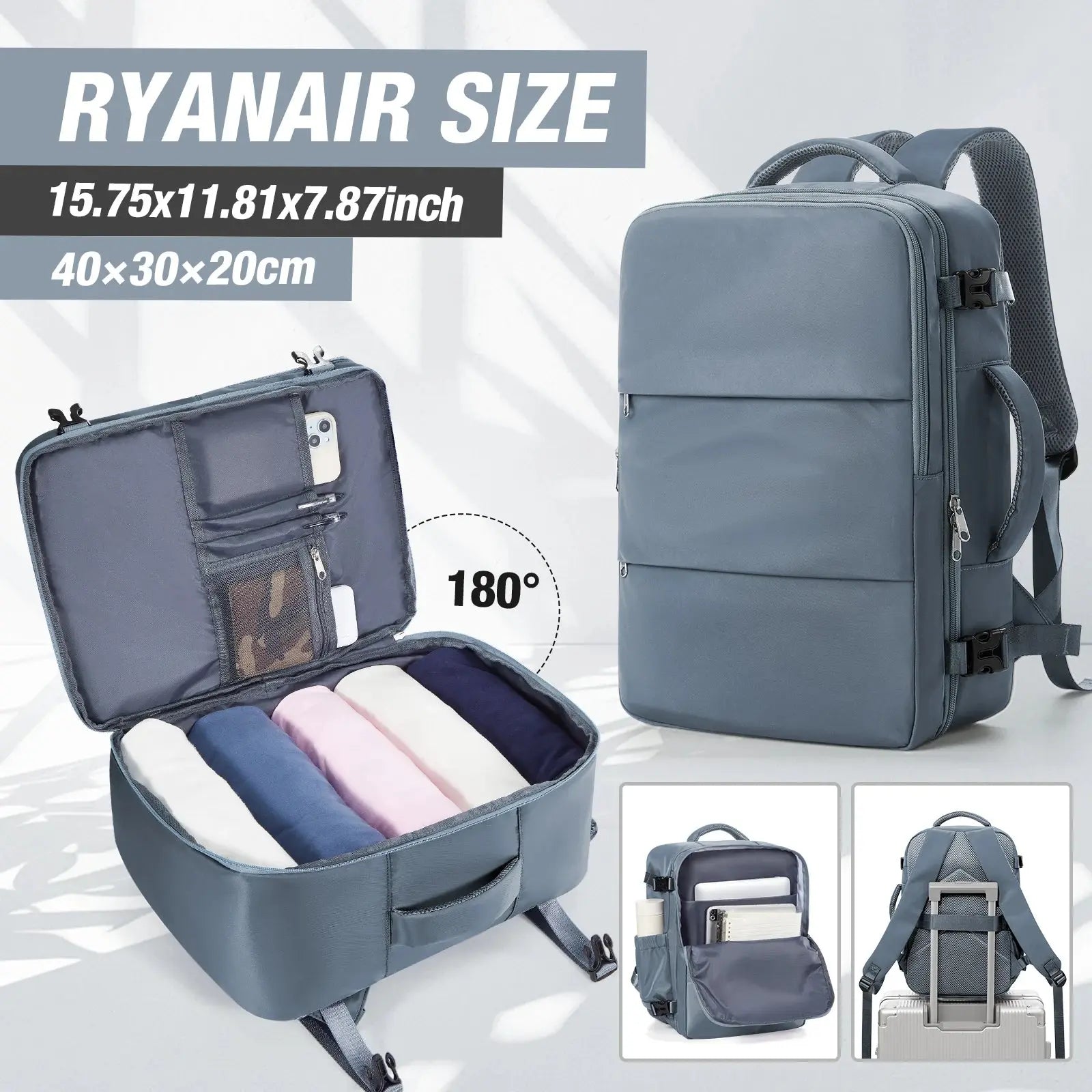 Ryanair 40x30x20 Luggage Cabin Bag, 40x30x20 Bag Men Women 15.6inch Laptop Bag Business  Travel Backpack，College School Backapck Zenn Organics Inc