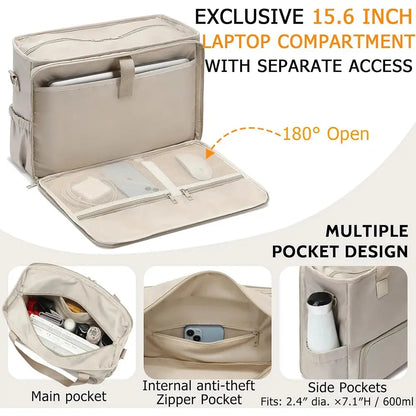2 in 1 Lunch Tote Bag for Women with 15.6" Laptop Compartment Handbag Work Business lunch Insulated Shoulder Bag Thermal Bag ﻿ Zenn Organics Inc