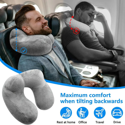 Inflatable Travel Pillow with Soft Velvet Cover & Carry Bag, Neck Support for Airplane, Car, Office & Adult Sleeping Zenn Organics Inc