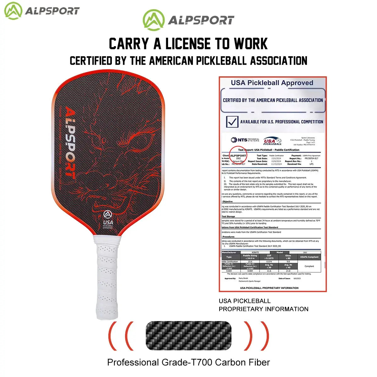 ALPSPORT Draca Pickleball Paddle 16mm Gen4 Core Thermoformed Titanium Alloy T800 Carbon Fiber Increases Spin & Power Zenn Organics Inc