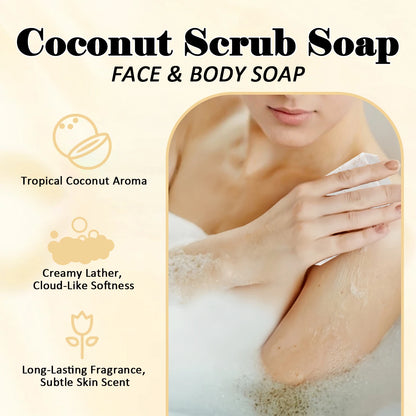 Coconut Scrub Soap Handmade Exfoliating Bath Soap Face & Body Cleanser Long-Lasting Moisturizing Soap Remove Dead Skin Zenn Organics Inc