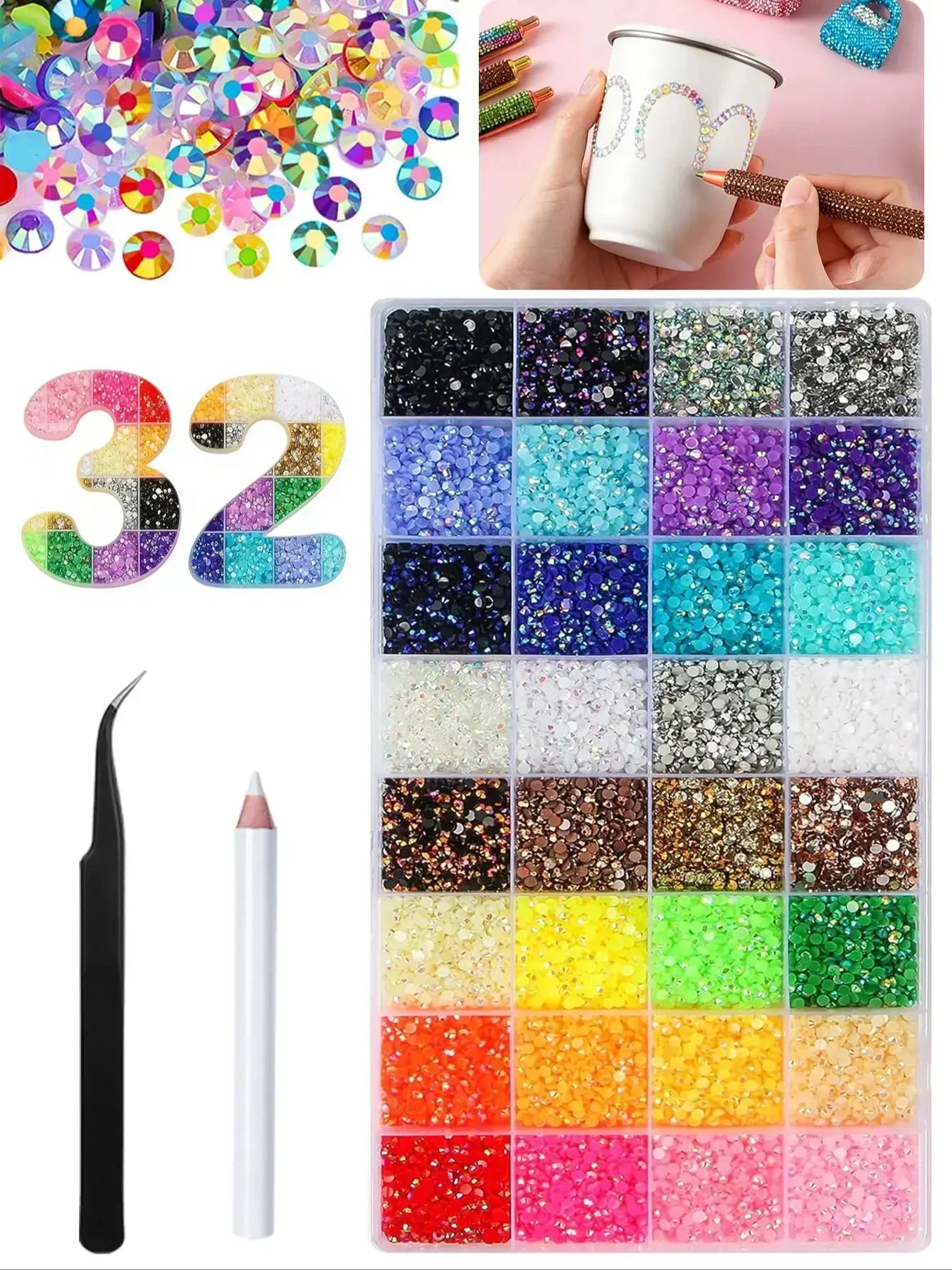 32 Colors Jelly Resin Rhinestones for Bedazzling, 3mm Multicolor Flatback Gems for Crafting,  with Clothes Shoes Nail Book Zenn Organics Inc