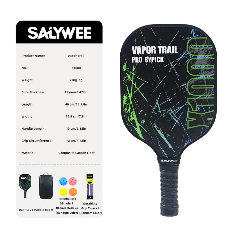 SALYWEE Pro Pickleball Paddle - X1000, Durable Fiberglass, Prevent Paint Peeling, Black & Neon Green Design, PP Honeycomb Core Zenn Organics Inc