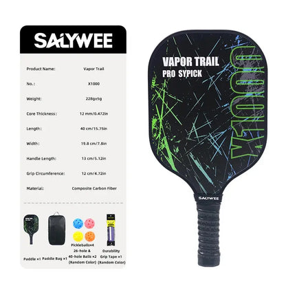 SALYWEE Pro Pickleball Paddle - X1000, Durable Fiberglass, Prevent Paint Peeling, Black & Neon Green Design, PP Honeycomb Core Zenn Organics Inc