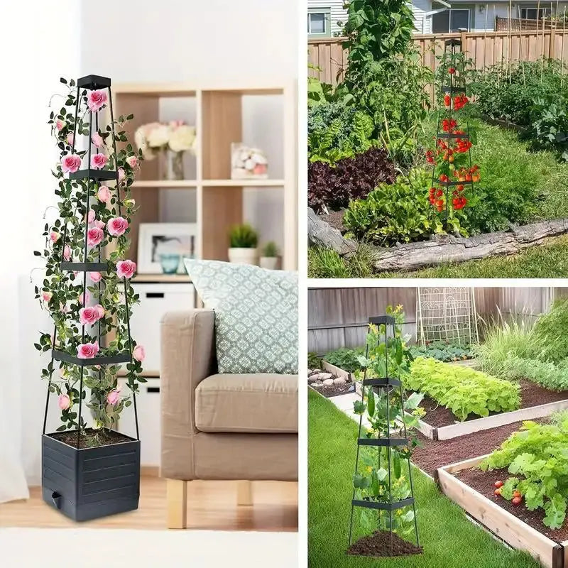 Garden Raised Bed Planter Boxes with Trellis,Tomato Growing Box with Shelf,Self Watering Tomato Climbing Stand,Garden Planting Zenn Organics Inc