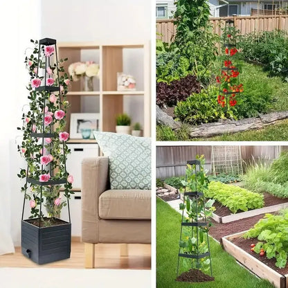 Garden Raised Bed Planter Boxes with Trellis,Tomato Growing Box with Shelf,Self Watering Tomato Climbing Stand,Garden Planting Zenn Organics Inc