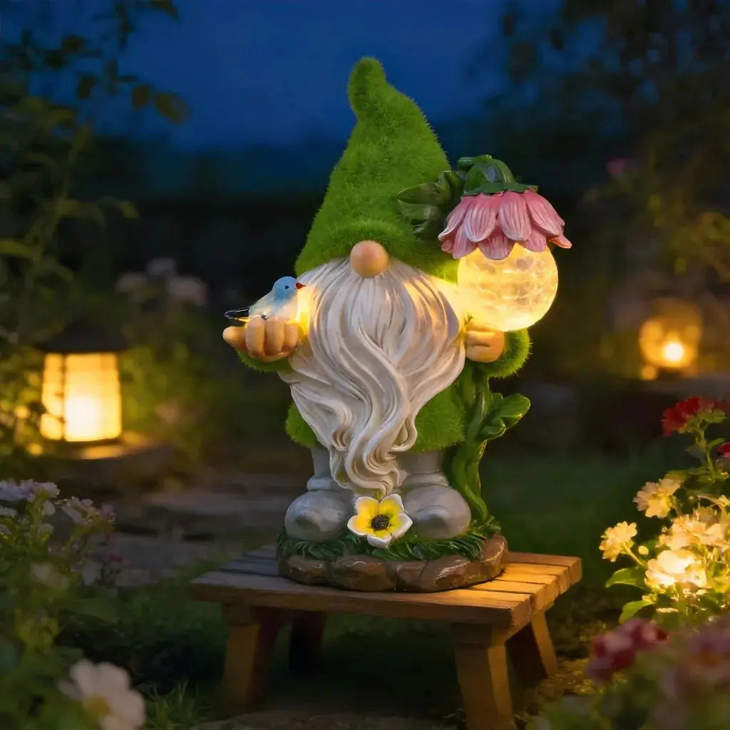 Garden Gnome Solar Light Outdoor Waterproof LED Decor for Yard Patio Flower Bed Pathway Water Feature Glow Night Light Figurine Zenn Organics Inc