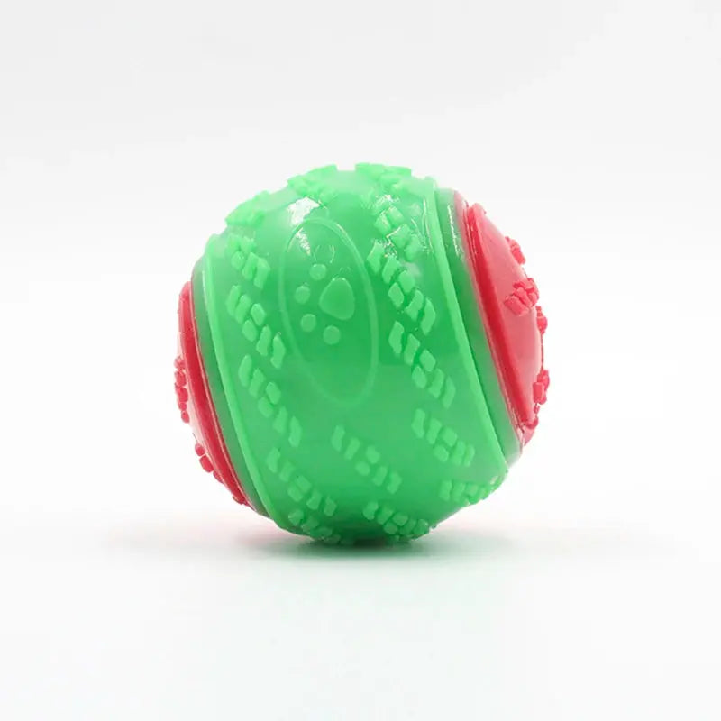 Soft TPR squeaky dog ball toy from Zenn Organics Inc, designed for interactive play and teeth cleaning for dogs.