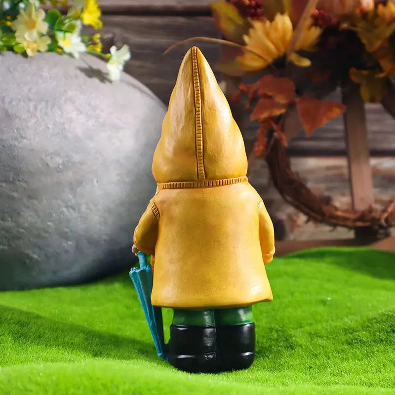 Garden Gnome Statue, Yellow Gnome with Umbrella, Outdoor Landscape Decoration, Garden, Courtyard, and Lawn Decor Zenn Organics Inc