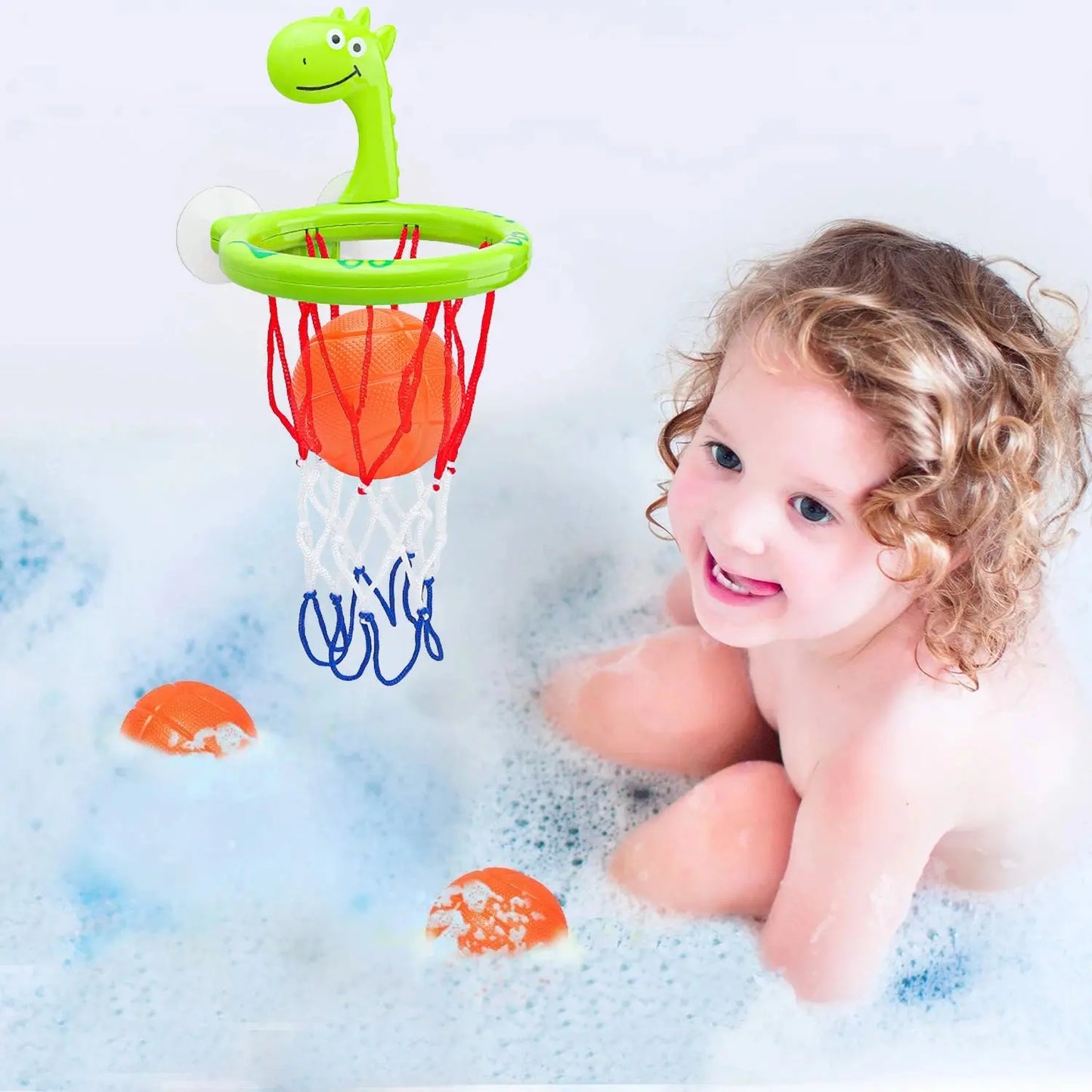 Baby bath toy set with suction cup basketball hoop and 3 balls, water play toys for kids in the bathtub by Zenn Organics Inc.