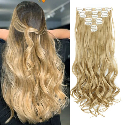 Clip In Hair Extensions 7 PCS Full Head 22 Inch Long Curly Wavy Synthetic Hair Pieces Natural Wavy For Women Girls Hair Zenn Organics Inc
