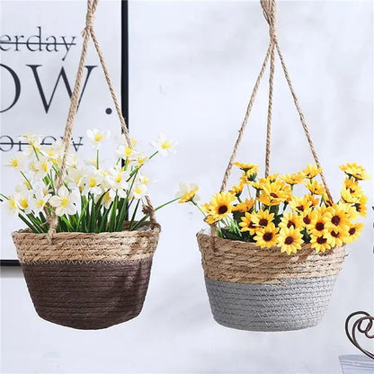Garden Hanging Planter Macrame Plant Storage Basket Jute Rope Woven Indoor Outdoor Flower Pot Holder Plant Hangers Home Decor Zenn Organics Inc
