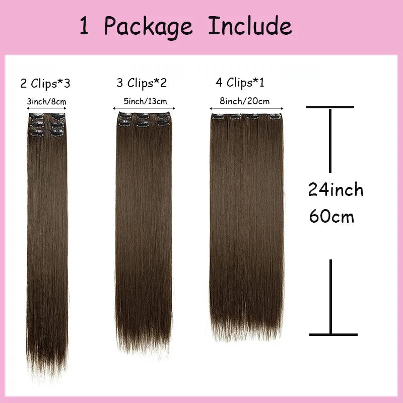 Synthetic Clips in Hair Extensions Long Straight Hairstyle Blonde Black Hairpieces Heat Resistant False Hair Daily Use Zenn Organics Inc