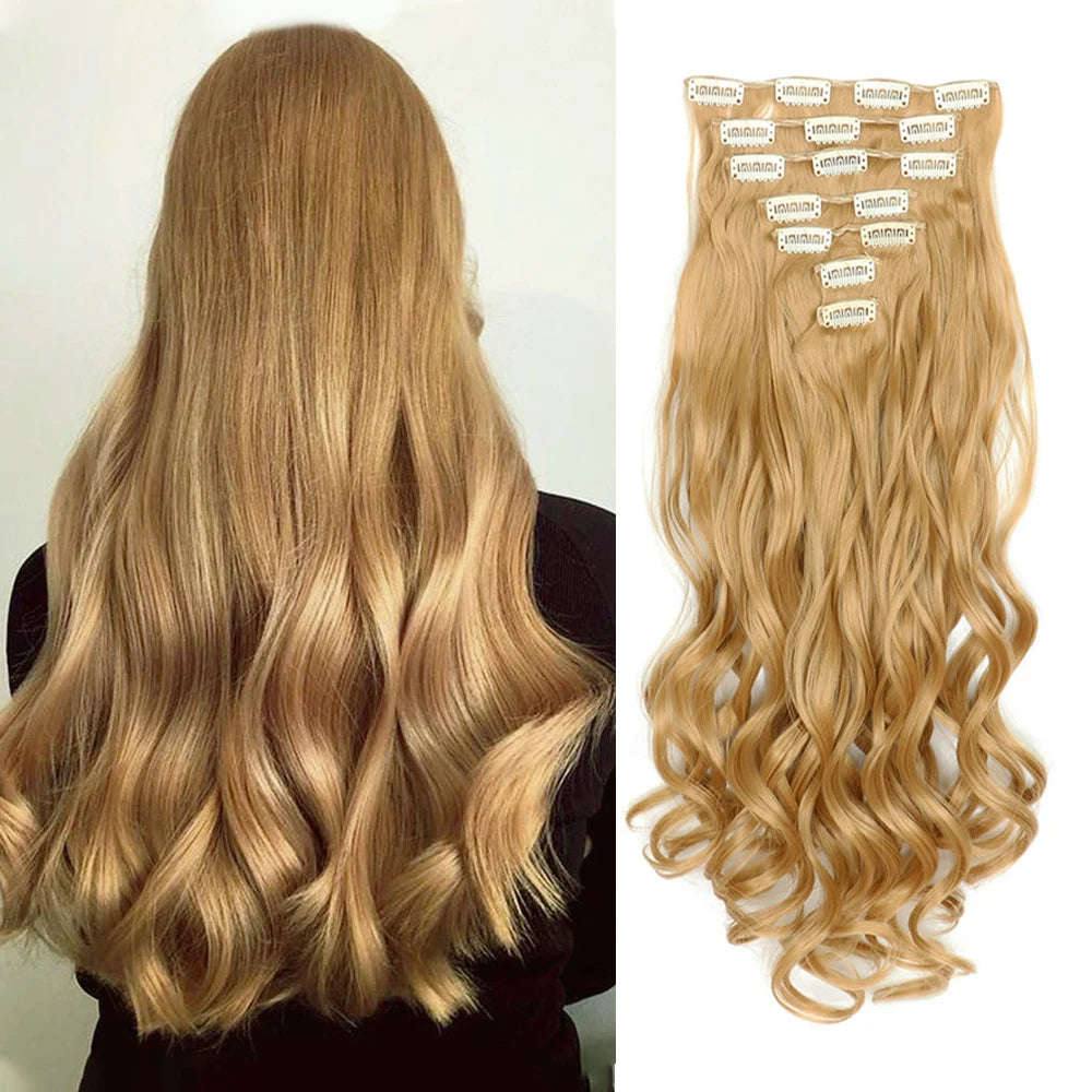 Clip In Hair Extensions 7 PCS Full Head 22 Inch Long Curly Wavy Synthetic Hair Pieces Natural Wavy For Women Girls Hair Zenn Organics Inc