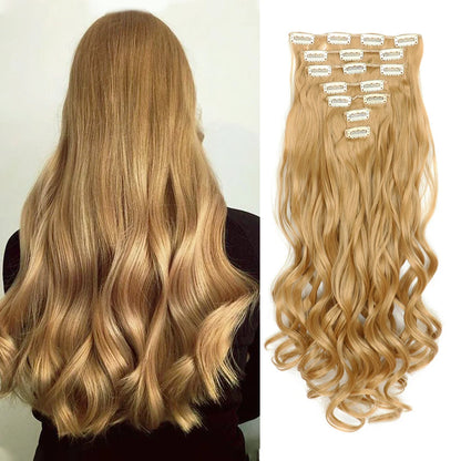 Clip In Hair Extensions 7 PCS Full Head 22 Inch Long Curly Wavy Synthetic Hair Pieces Natural Wavy For Women Girls Hair Zenn Organics Inc