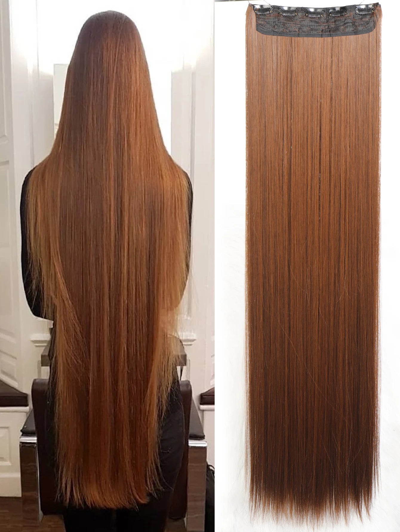 Synthetic 5 Clip In Hair Extensions Long Straight Hairstyle Hairpiece Black Brown Blonde 80CM Natural Fake Hair For Women Zenn Organics Inc