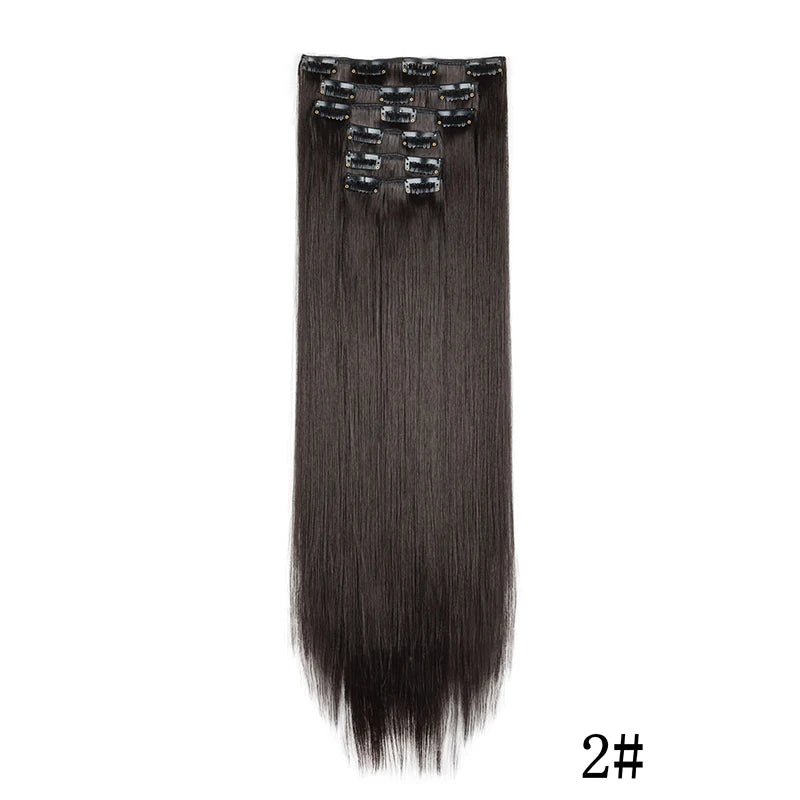 Synthetic Clips in Hair Extensions Long Straight Hairstyle Blonde Black Hairpieces Heat Resistant False Hair Daily Use Zenn Organics Inc