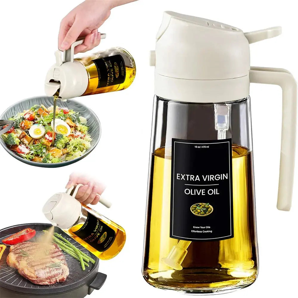 Oil Sprayer for Cooking,2in1 Olive Oil Dispenser Bottle for Kitchen with Stickers,16oz/470ml Premium Glass,Food-grade Oil Mister Zenn Organics Inc