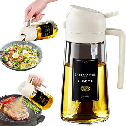Oil Sprayer for Cooking,2in1 Olive Oil Dispenser Bottle for Kitchen with Stickers,16oz/470ml Premium Glass,Food-grade Oil Mister Zenn Organics Inc