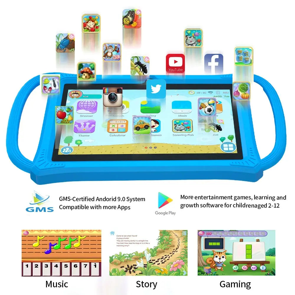Kids Tablet 7.0 Inch  Android 12 Quad Core 4GB RAM+64GB ROM 4500mAh Dual Camera WiFi Parental Control Zenn Organics Inc