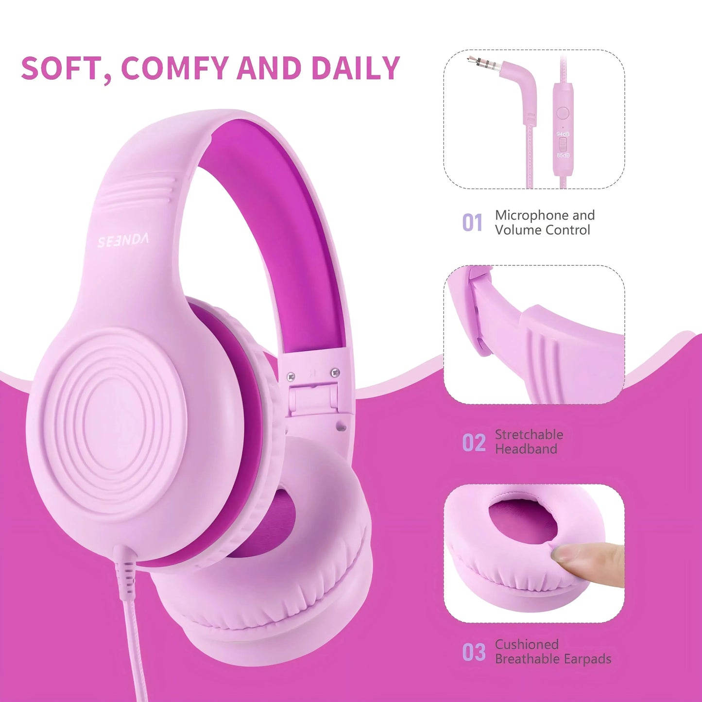 Wired Headphones with Microphone Foldable Adjustable Over Ear Kids Headphones for Girls Boys Children Zenn Organics Inc