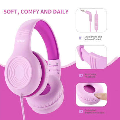 Wired Headphones with Microphone Foldable Adjustable Over Ear Kids Headphones for Girls Boys Children Zenn Organics Inc