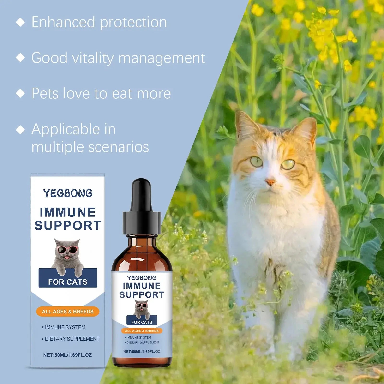 Yegbong 50ml Cat Vitamin Supplement Daily Care to Help Nutrition, Promote Growth, and Support Cat's Recovery, Vitamin Care Drops Zenn Organics Inc