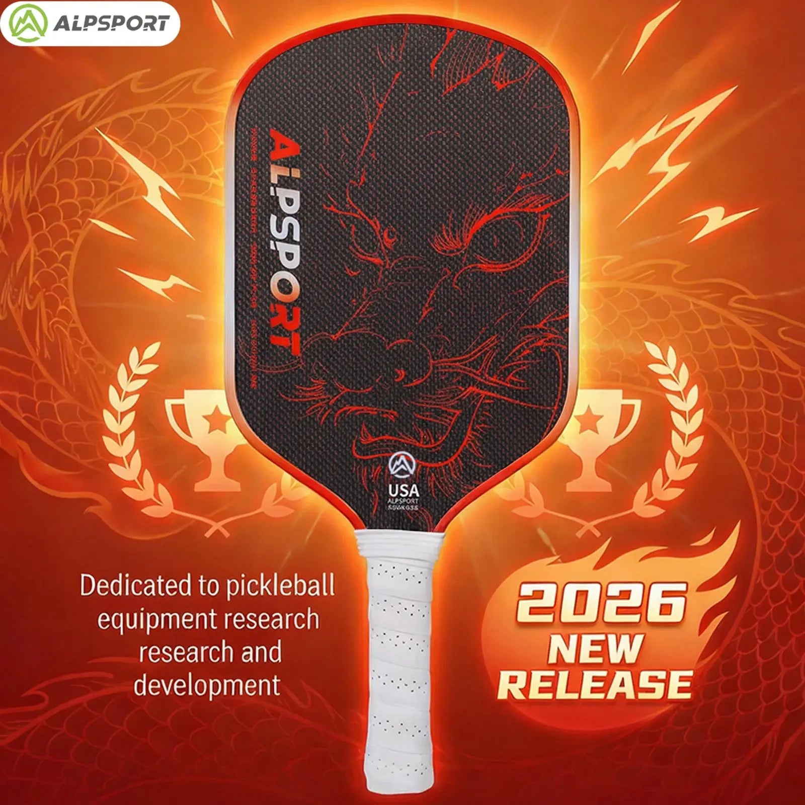 ALPSPORT Draca Pickleball Paddle 16mm Gen4 Core Thermoformed Titanium Alloy T800 Carbon Fiber Increases Spin & Power Zenn Organics Inc