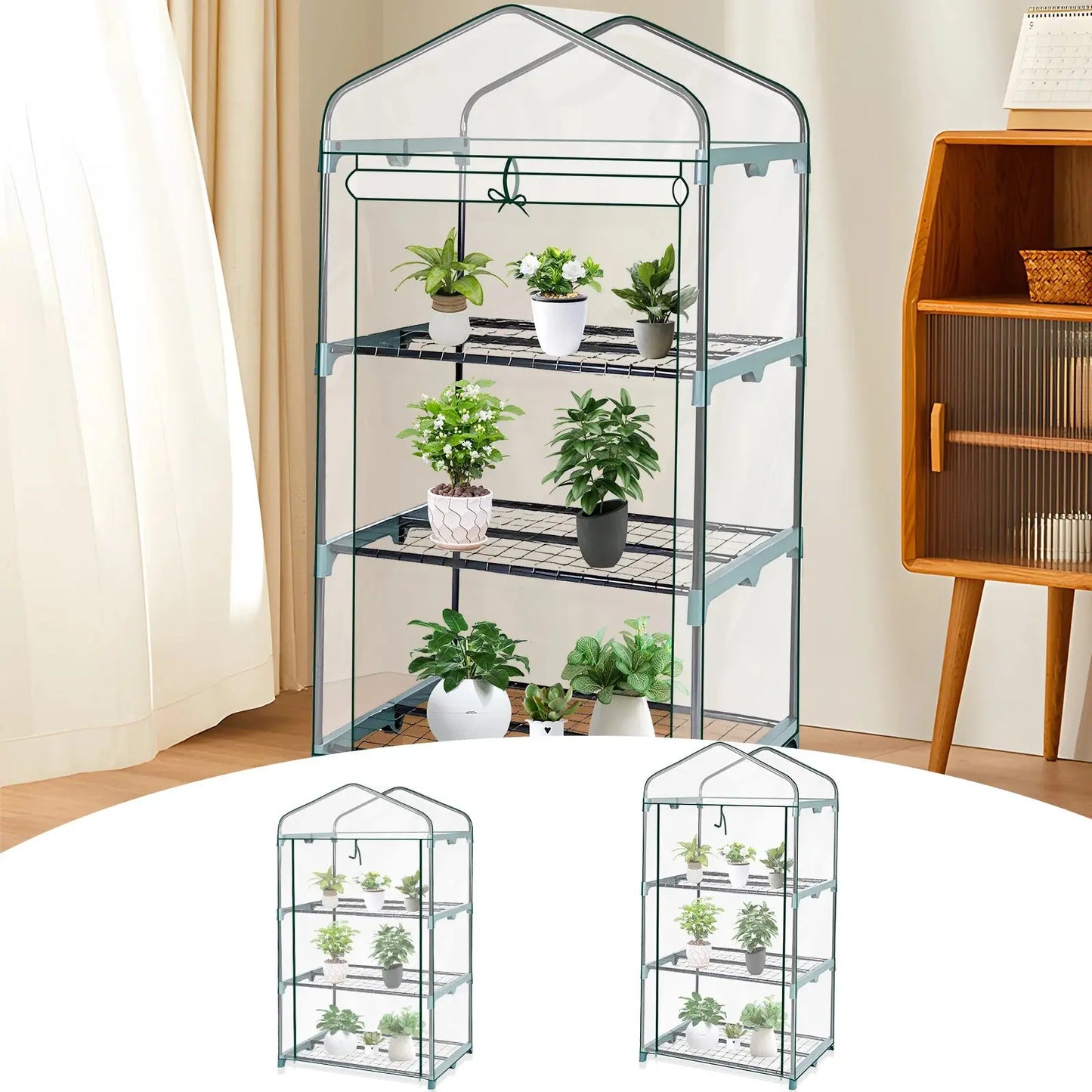 Garden Greenhouse 4 Tier Walk-in Green House Transparent Cover with Doors & Windows Small Waterproof Frost Without Iron Frame Zenn Organics Inc