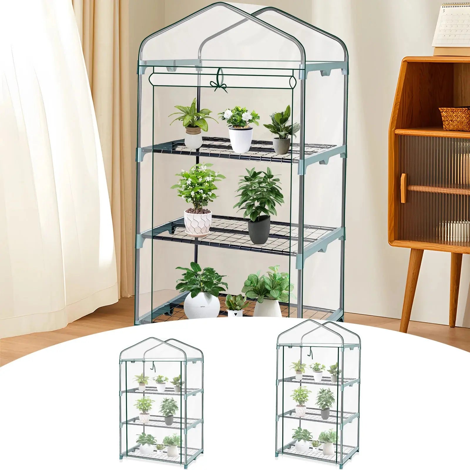 Garden Greenhouse 4 Tier Walk-in Green House Transparent Cover with Doors & Windows Small Waterproof Frost Without Iron Frame Zenn Organics Inc
