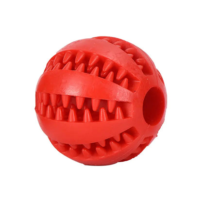 Small dog rubber pet toy by Zenn Organics Inc, interactive elastic chew ball for puppies, promotes dental health and play.