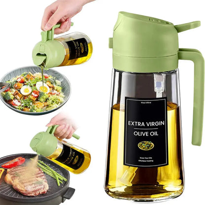 Oil Sprayer for Cooking,2in1 Olive Oil Dispenser Bottle for Kitchen with Stickers,16oz/470ml Premium Glass,Food-grade Oil Mister Zenn Organics Inc