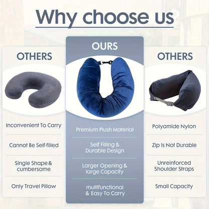 Travel U-shaped Pillow That Can Be Filled with Clothes, Easy to Carry, Essential for Flights and Daily Use| Portable Outdoor Zenn Organics Inc