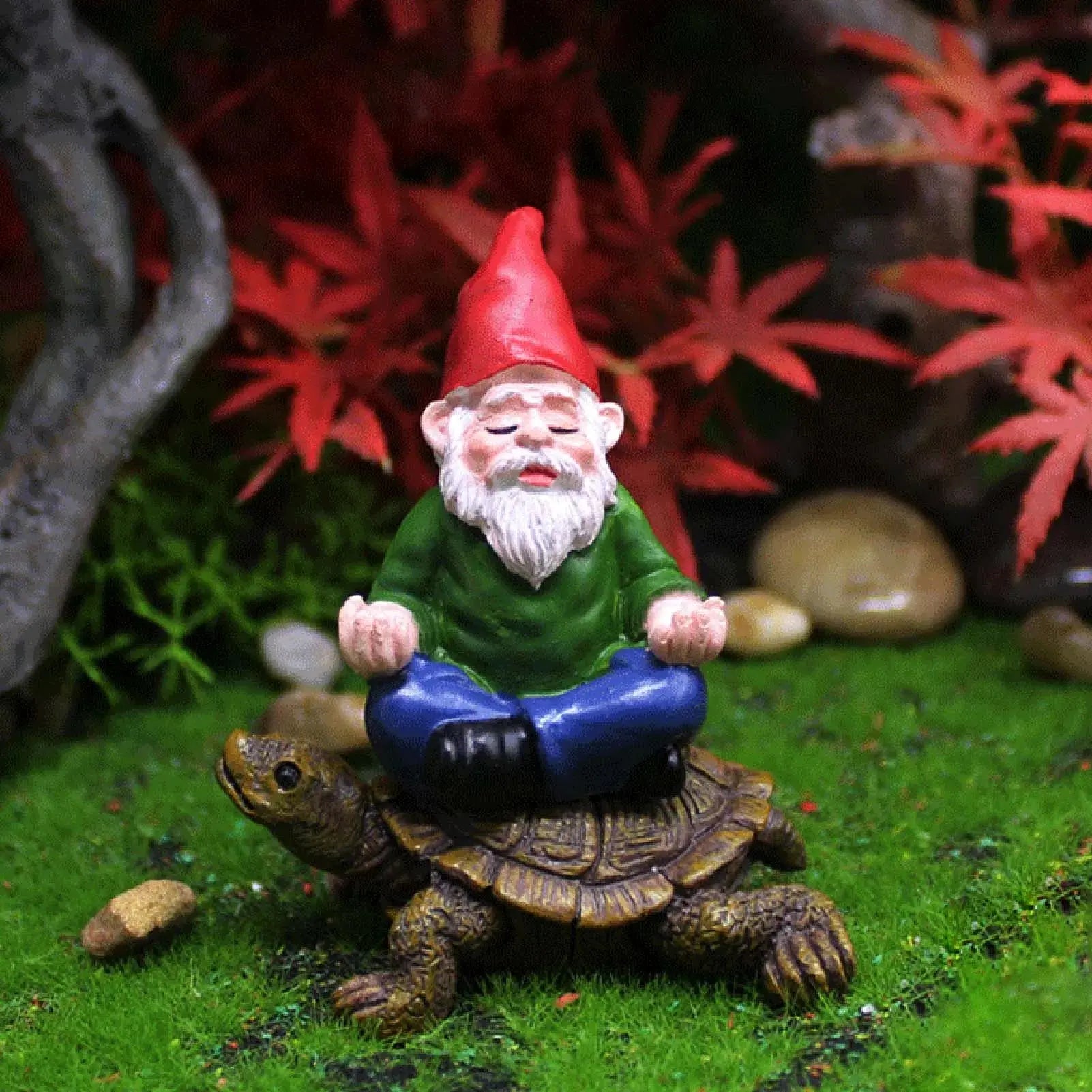 Garden Gnome Figurine Ornaments Hand Painted Lawn Decoration Riding Turtle for Landscape Porch Decor Zenn Organics Inc