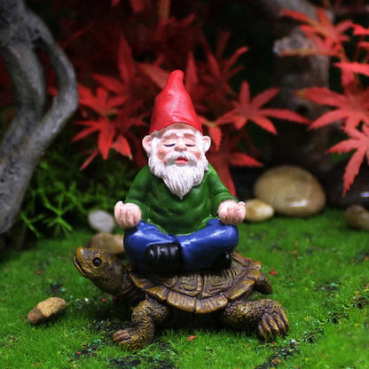 Garden Gnome Figurine Ornaments Hand Painted Lawn Decoration Riding Turtle for Landscape Porch Decor Zenn Organics Inc