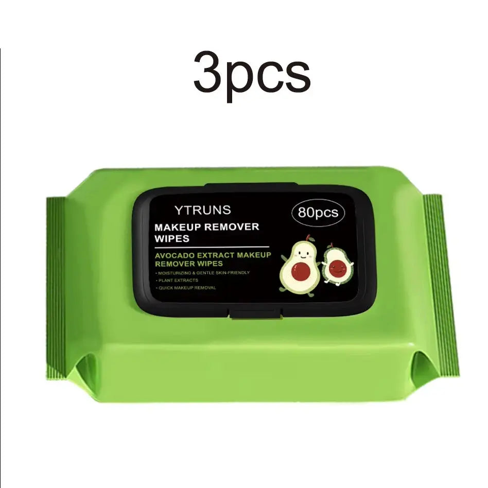 80 pcs Zenn Organics avocado-scented makeup removing wipes for deep cleansing, travel-friendly, single-use facial wipes.