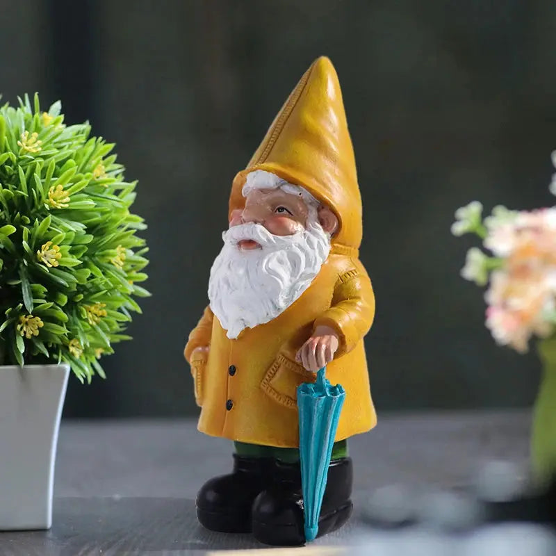 Garden Gnome Statue, Yellow Gnome with Umbrella, Outdoor Landscape Decoration, Garden, Courtyard, and Lawn Decor Zenn Organics Inc