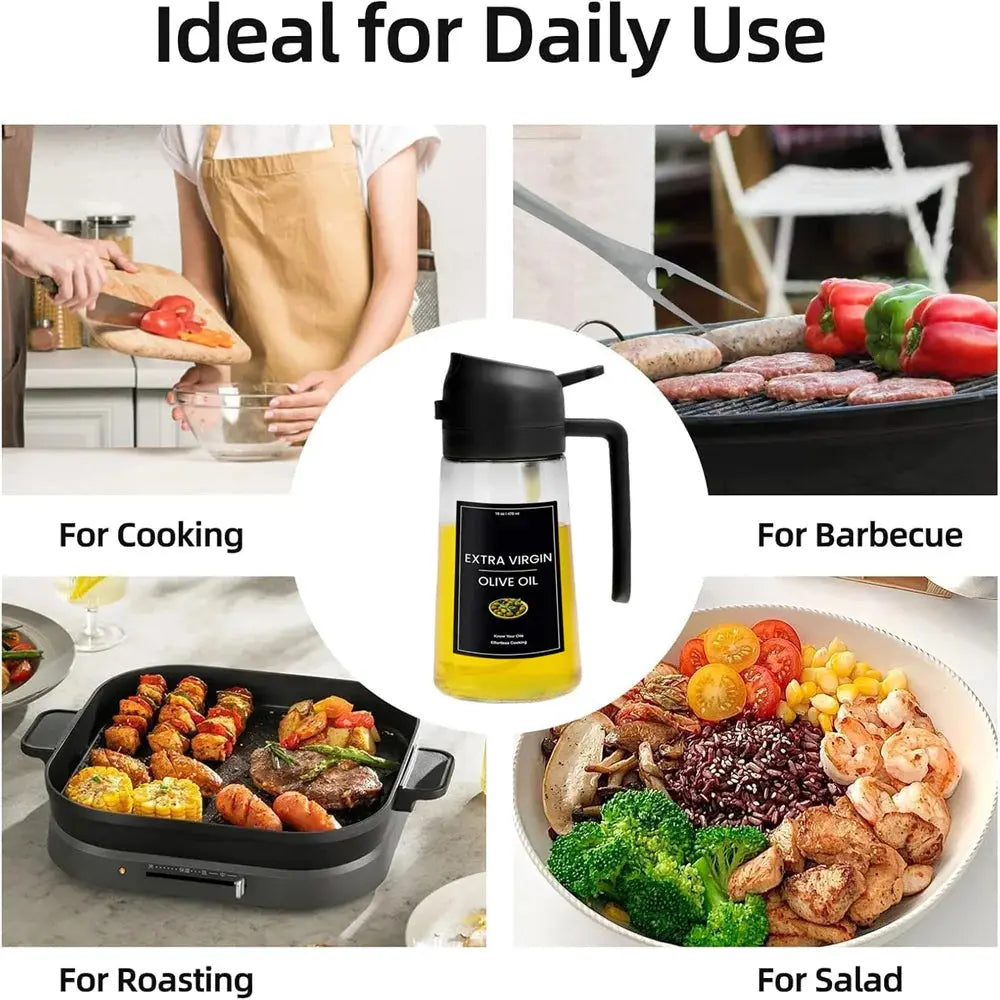 Oil Sprayer for Cooking,2in1 Olive Oil Dispenser Bottle for Kitchen with Stickers,16oz/470ml Premium Glass,Food-grade Oil Mister Zenn Organics Inc