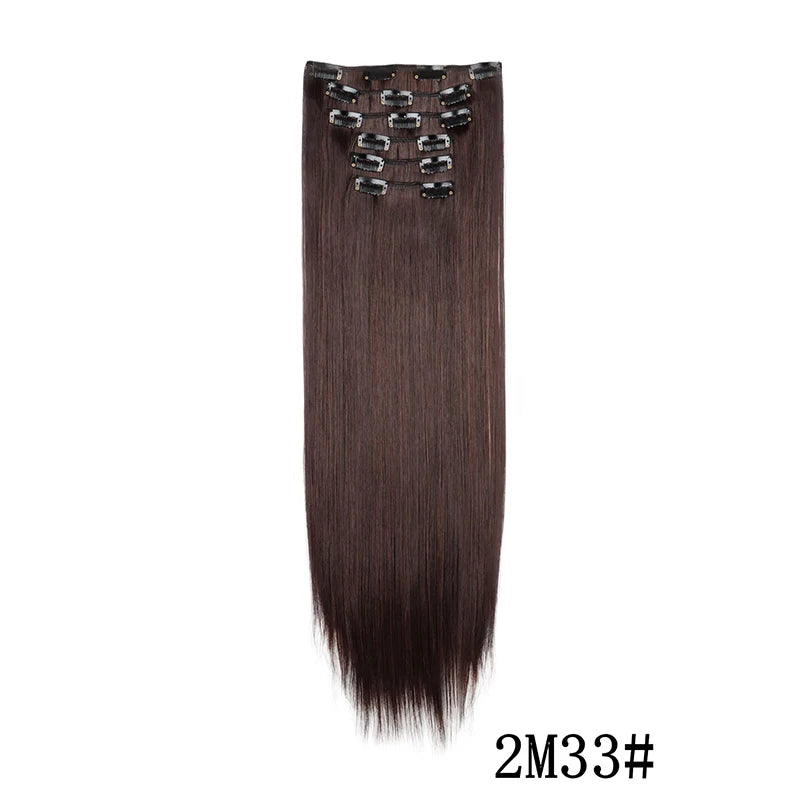 Synthetic Clips in Hair Extensions Long Straight Hairstyle Blonde Black Hairpieces Heat Resistant False Hair Daily Use Zenn Organics Inc