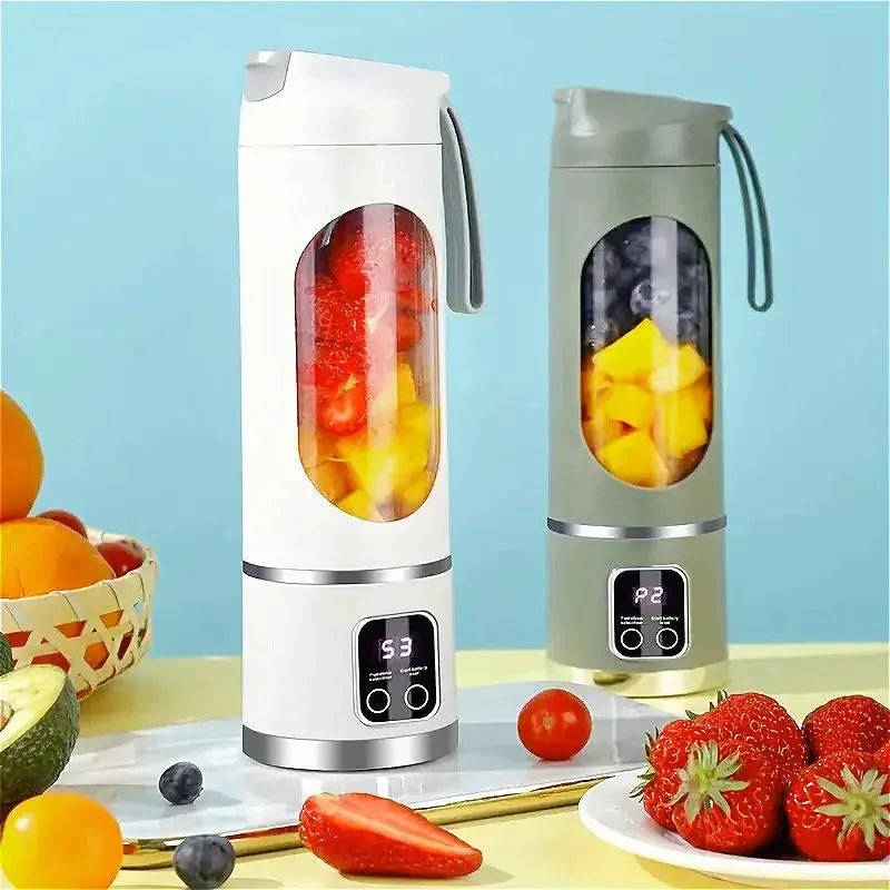 Portable Zenn Organics electric juicer with 450ml capacity, 8 blades, charging port, ideal for smoothies and fresh juice.