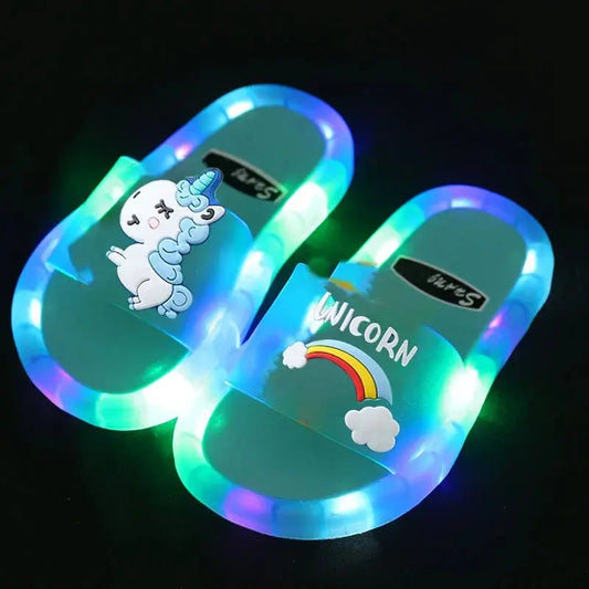 Children‘s Boys Girls Slippers Cartoon Unicorn Animals Prints Shoes Lighted Fashion Cute Shoes Bathroom Kids Toddler Slippers Zenn Organics Inc