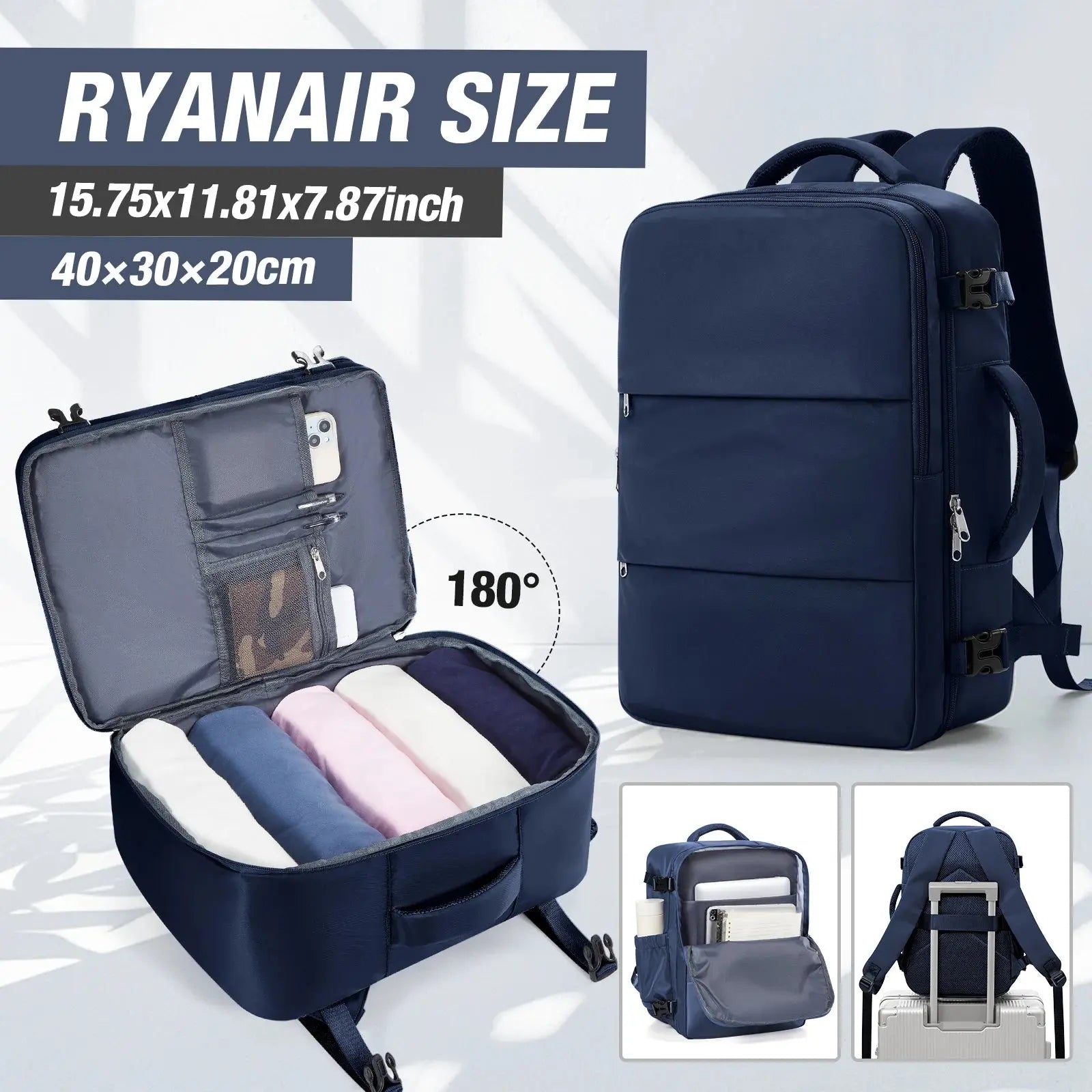 Ryanair 40x30x20 Luggage Cabin Bag, 40x30x20 Bag Men Women 15.6inch Laptop Bag Business  Travel Backpack，College School Backapck Zenn Organics Inc