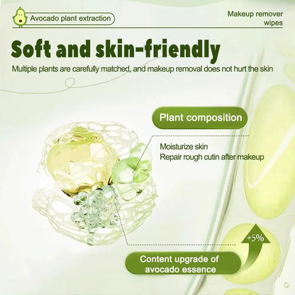 80 pcs Zenn Organics avocado scented makeup removing wipes for deep cleansing, travel-friendly, single-use facial wipes
