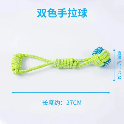Interactive cotton rope and ball dog toy for large and small dogs, suitable for chewing and dental play, by Zenn Organics Inc.