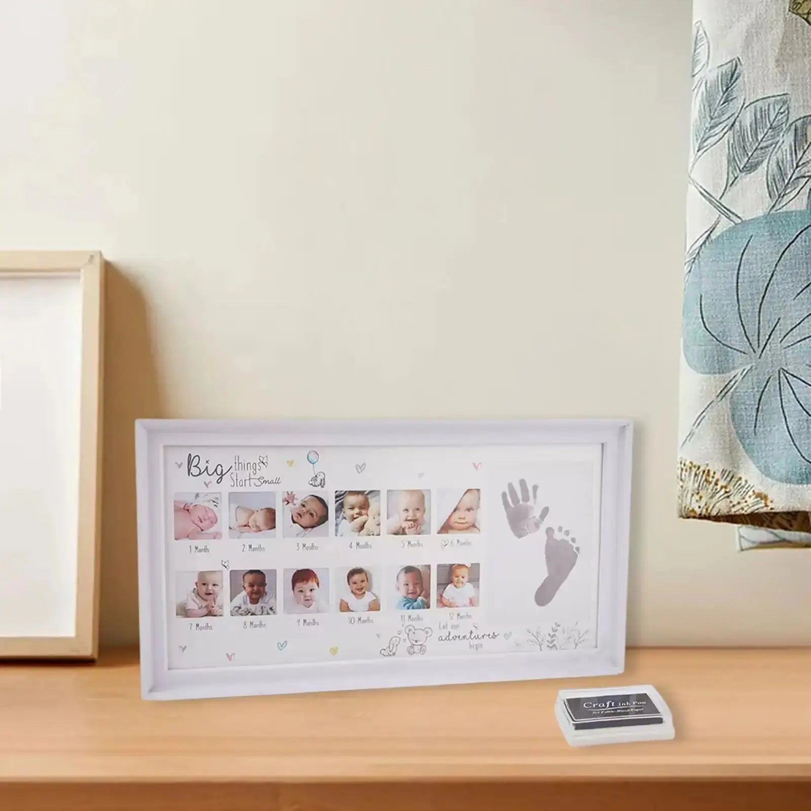Baby Photo Frame Newborn DIY 0-12 Month Kids Gift My First Year Baby Shower Picture Frame with Ink Pad Footprint & Handprint Zenn Organics Inc