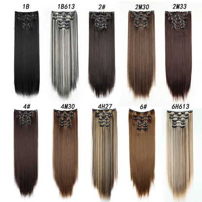 Synthetic Clips in Hair Extensions Long Straight Hairstyle Blonde Black Hairpieces Heat Resistant False Hair Daily Use Zenn Organics Inc