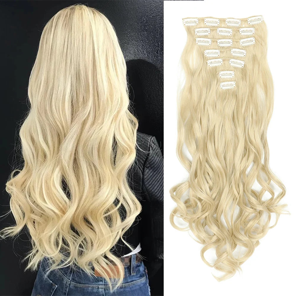 Clip In Hair Extensions 7 PCS Full Head 22 Inch Long Curly Wavy Synthetic Hair Pieces Natural Wavy For Women Girls Hair Zenn Organics Inc