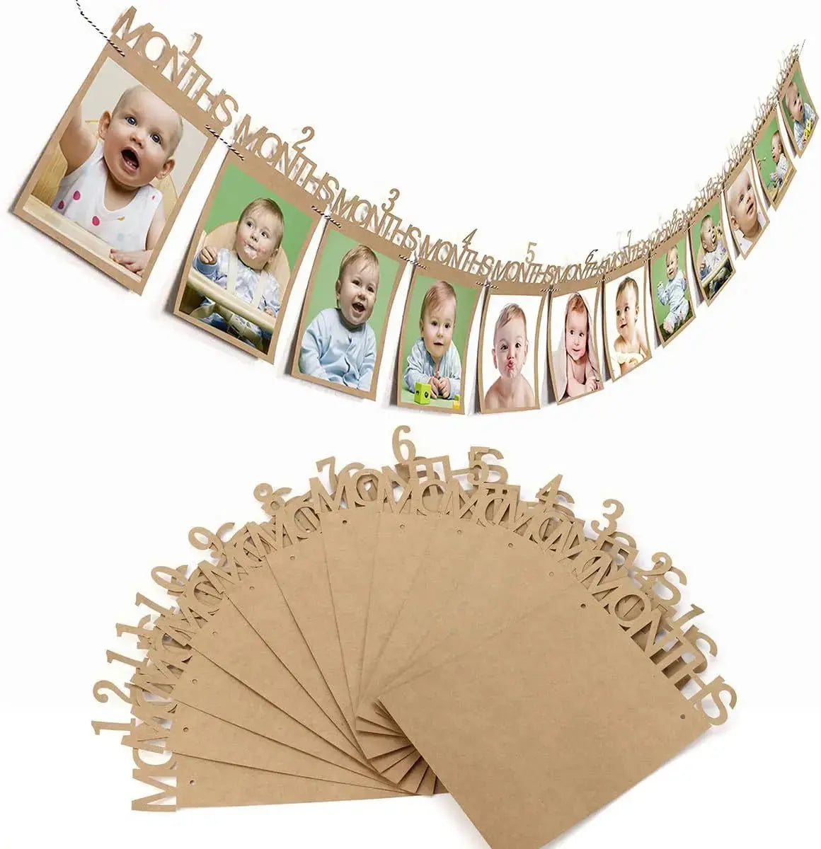 Baby First Birthday Banner, kraft paper Growth Record 1-12 Month Photo Props Baby Boy Girl Party Decoration Supplies Zenn Organics Inc