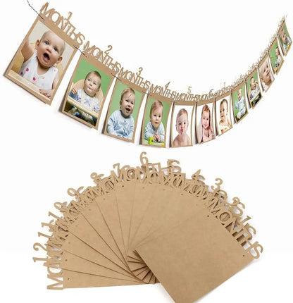 Baby First Birthday Banner, kraft paper Growth Record 1-12 Month Photo Props Baby Boy Girl Party Decoration Supplies Zenn Organics Inc